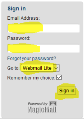 Sign in box, enter email, password and select "Webmail lite", then sign in.