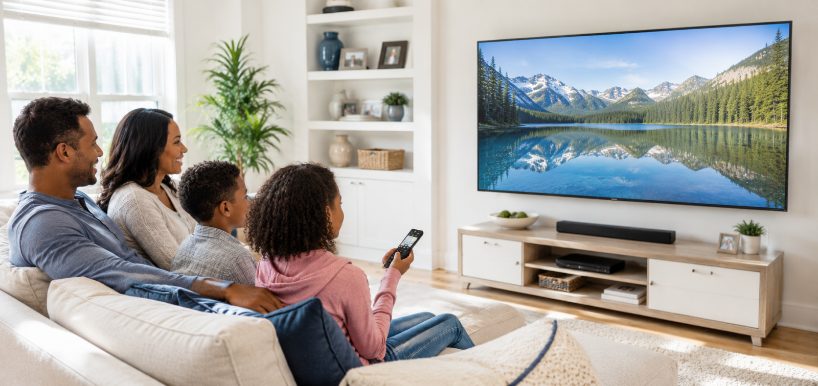 Family watching tv